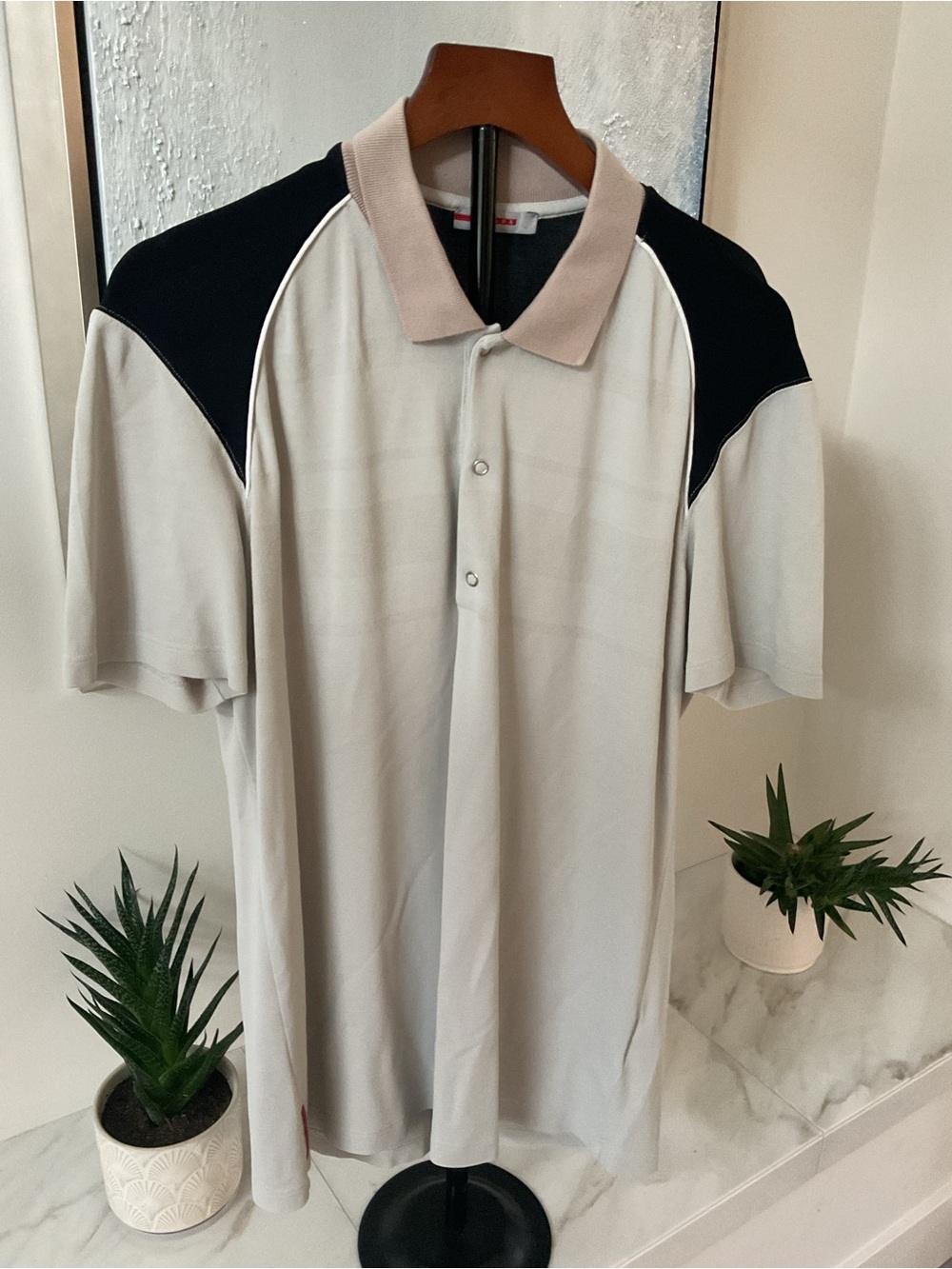 Vintage Prada Sport ColorBlock Polo Shirt with the -
Linea Rossa Logo tag .